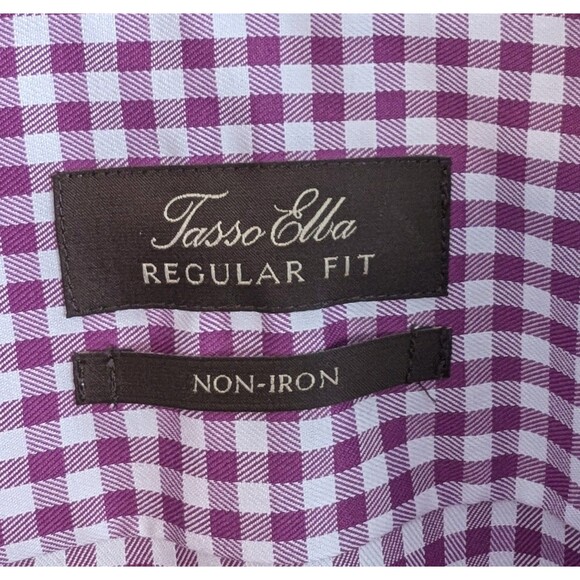 Tasso Elba Size XL Purple Check Shirt Non Iron Dress Mens 17.5 Extra Large LS - Picture 2 of 4